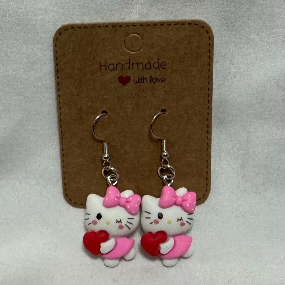 Handmade Hello Kitty Heart Earrings